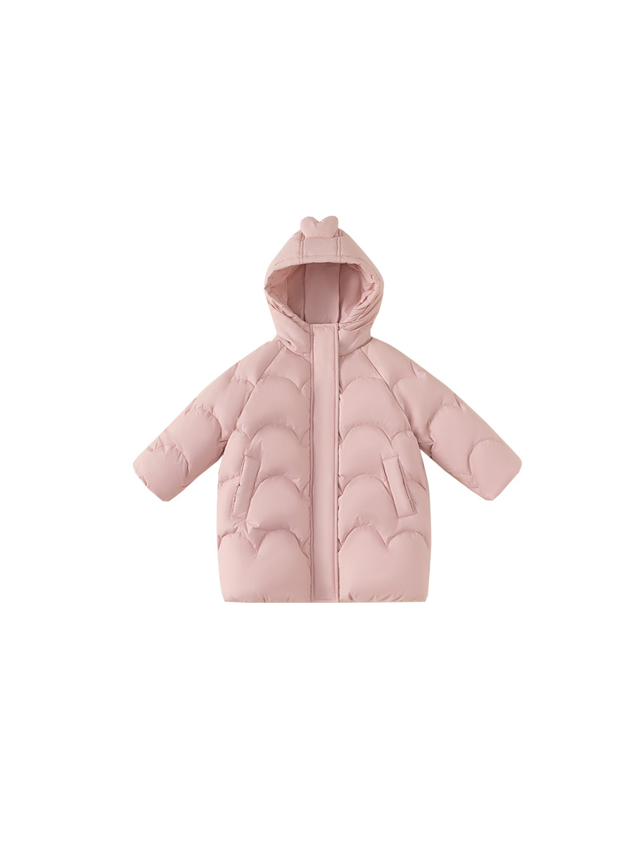 Bangchoan chaqueta de plumón para niños invierno nuevo estilo de niñas con gorras de color sólido chaqueta de plumón larga para niños ropa de plumón blanco