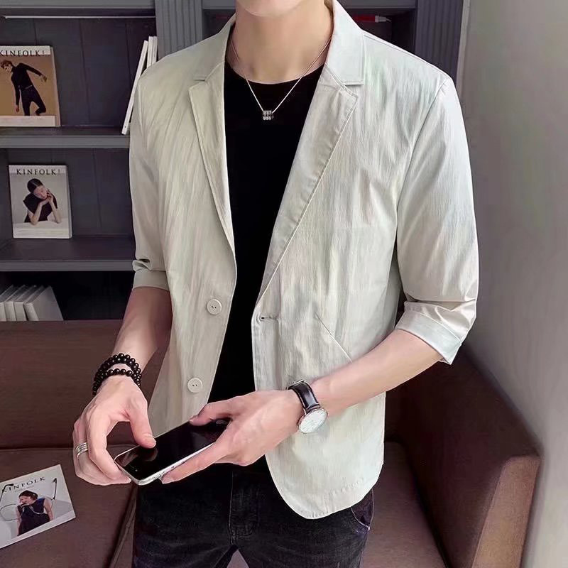 Summer Seven-Sleeve Suit Men's Casual Korean Style Mid-Sleeve Small Suit Fashionable Thin Short-Sleeved Jacket Slim-Fit Sunscreen Clothes