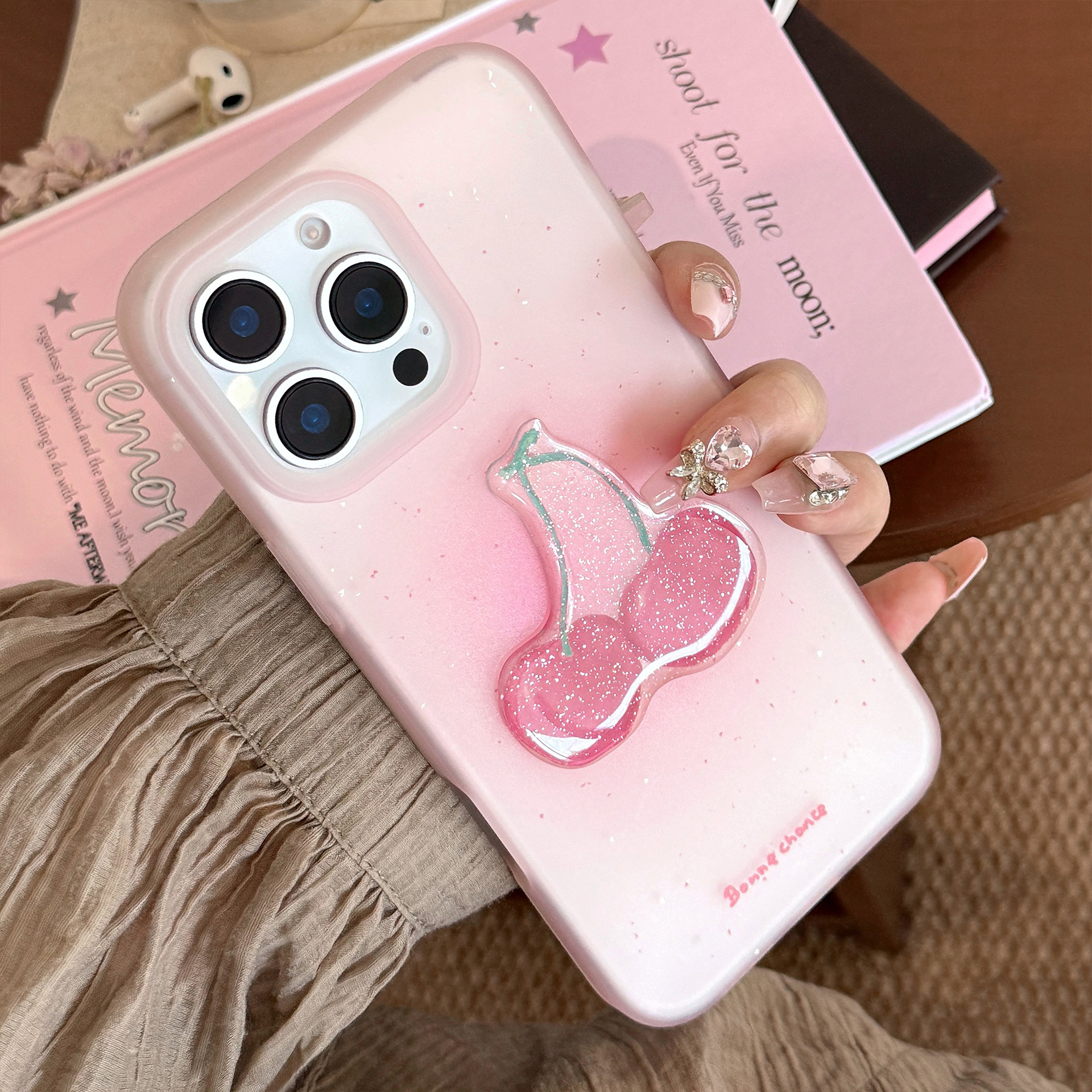 Chicas ins brillo parche cereza para iPhone13/14 Apple 15 funda para teléfono móvil 16ProMax nuevo 16