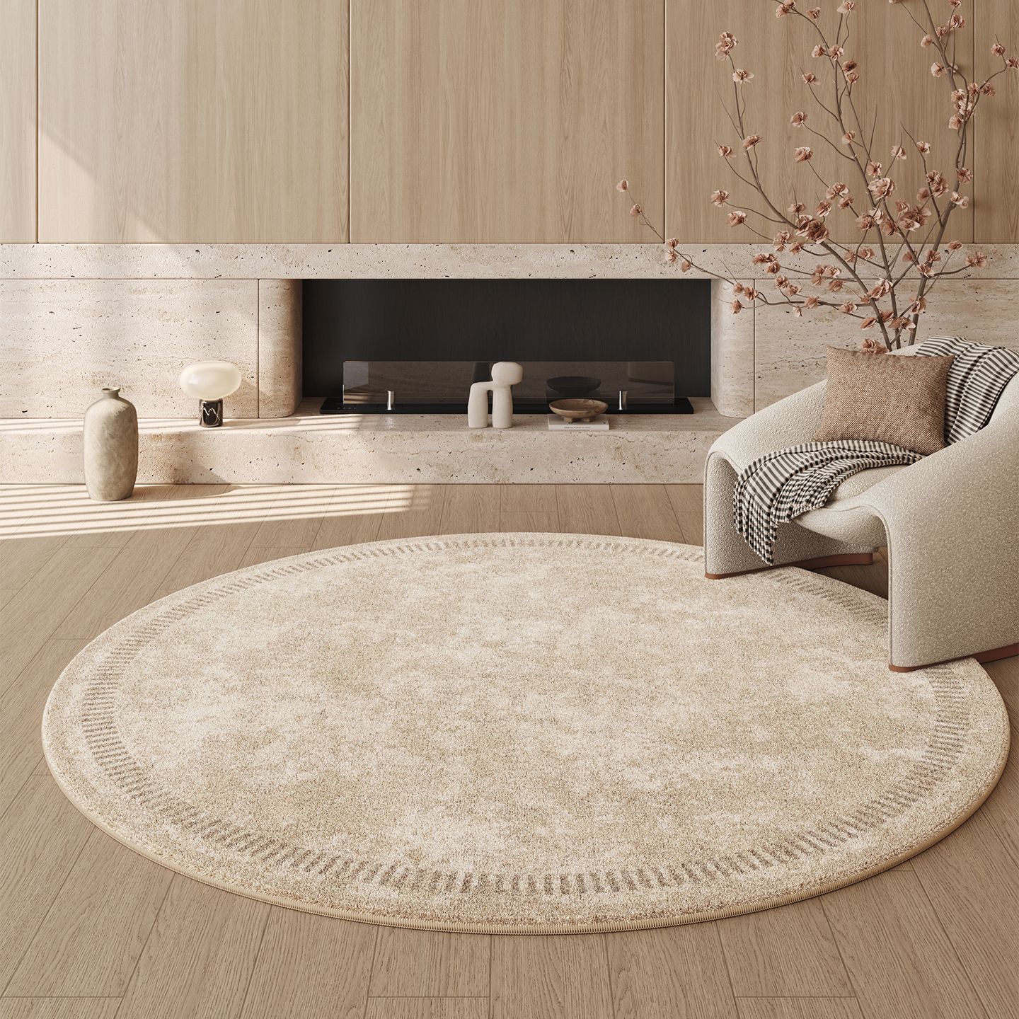 2025 alfombra redonda de la sala de estar doméstica nueva alfombra de alfombra de cachemir de viento de crema suave alfombra de cama de dormitorio