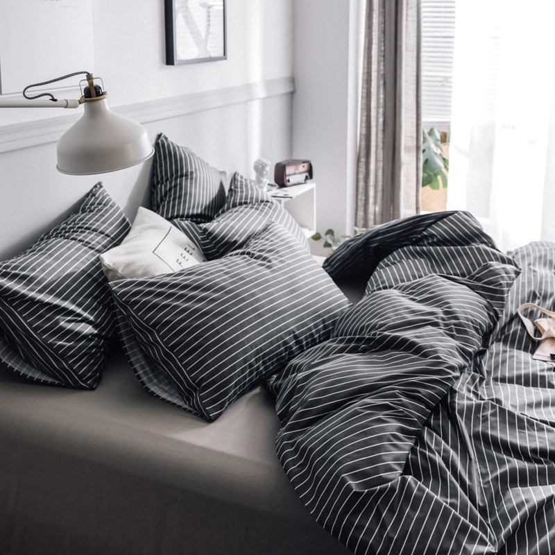 Cotton four-piece set Nordic simple style light luxury cotton four-piece set single double bed supplies striped dormitory wholesale