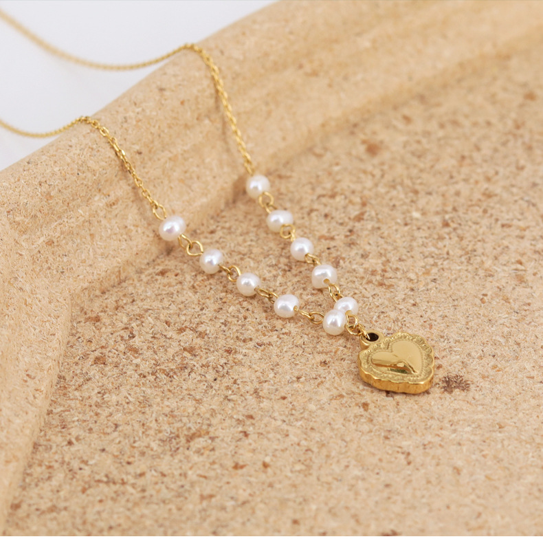 Fashion Heart Shape Titanium Steel Gold Plated Pendant Necklace 1 Piece