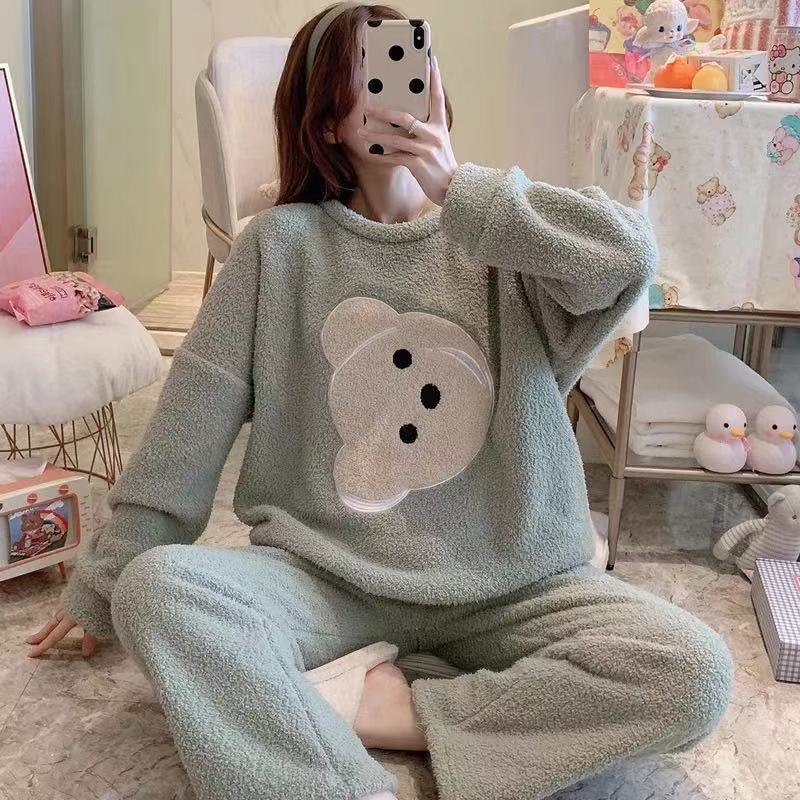 Pijamas de invierno las mujeres coral fleece dulce lindo Otoño e Invierno engrosada franela corte princesa estilo desgaste del hogar traje