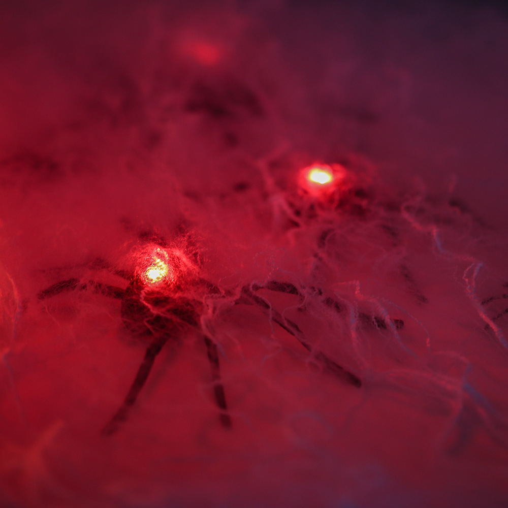 Decoración de Halloween araña luminosa simulación engañosa de plástico araña negra juguete festival de fantasmas LED globo ocular lámpara de araña