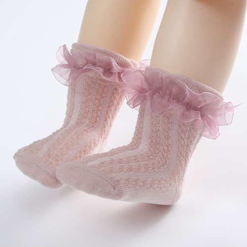 Children's Floral Edge Lace Princess Net Socks for Spring and Autumn, New Korean Version, Non-Strangling Toe, for Newborn Baby