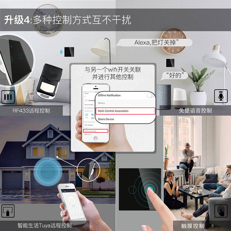 wifi涂鸦智能家居开关 零火接线2路黑色86型app遥控背光定时开关
