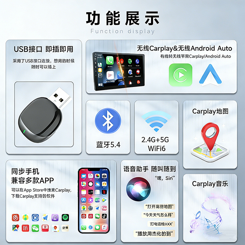 Cross-Border Wireless 2-in-1 Smart Carplay Box Adapter Android Autocarplay Box Car-Machine Connectivity Box