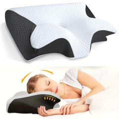 跨境亚马逊牛角蝶形枕护颈枕睡眠枕快回弹记忆枕颈椎枕头枕芯