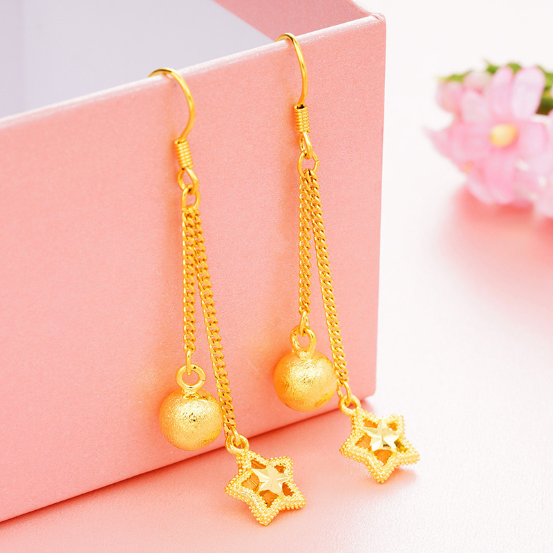 Pendientes de camelia de estilo antiguo Pendientes de verano de alta calidad para niñas con borlas Pendientes de oro de arena vietnamita que no se desvanecen durante mucho tiempo