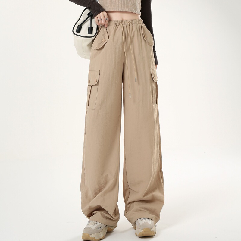 American-Style Hip-Hop Work Pants for Women, Spring and Summer, Straight Wide-Leg, Slimming, Retro, Drawstring, Autumn Jogger Casual Wide-Leg Pants American-Style Hip-Hop Work Pants for Women, Spring and Summer, Straight Wide-Leg, Slimming, Retro, Drawstring, Autumn Jogger Casual Wide-Leg Pants