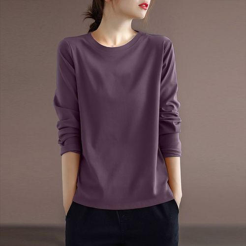 Women's Loose and Slimming Long Sleeve T-Shirt for Spring and Autumn, New Style, Casual and Retro, Versatile Top for Layering
