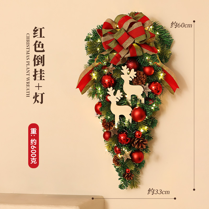 Venta caliente transfronteriza decoración navideña guirnalda de 40cm al revés escaparate del hotel escena del centro comercial colgante de la puerta colgante de la pared diseño