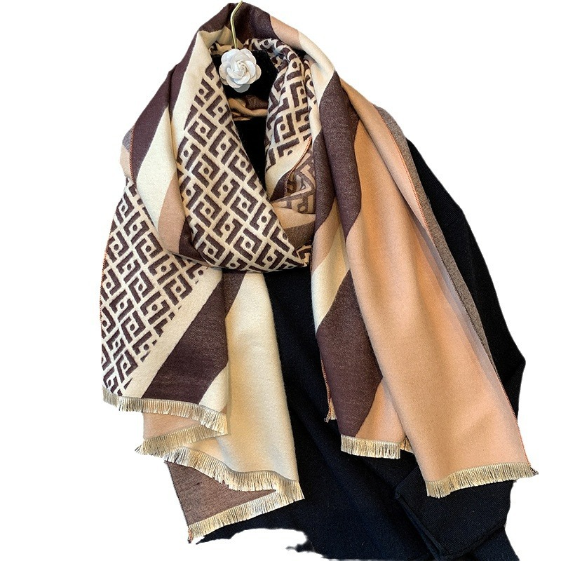 F-letter bufandas mujeres invierno 2024 nuevo versátil otoño invierno de alta calidad sensación de lana calentamiento collar y chal doble uso