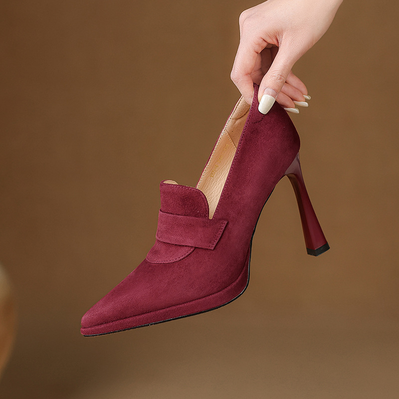 Genuine Leather Pointed High-heel Single-layer Shoes Women's Shallow Suede Coarse Heel Mary Jane Shoes Water Table Sexy 10cm Shoes Genuine Leather Pointed High-heel Single-layer Shoes Women's Shallow Suede Coarse Heel Mary Jane Shoes Water Table Sexy 10cm Shoes