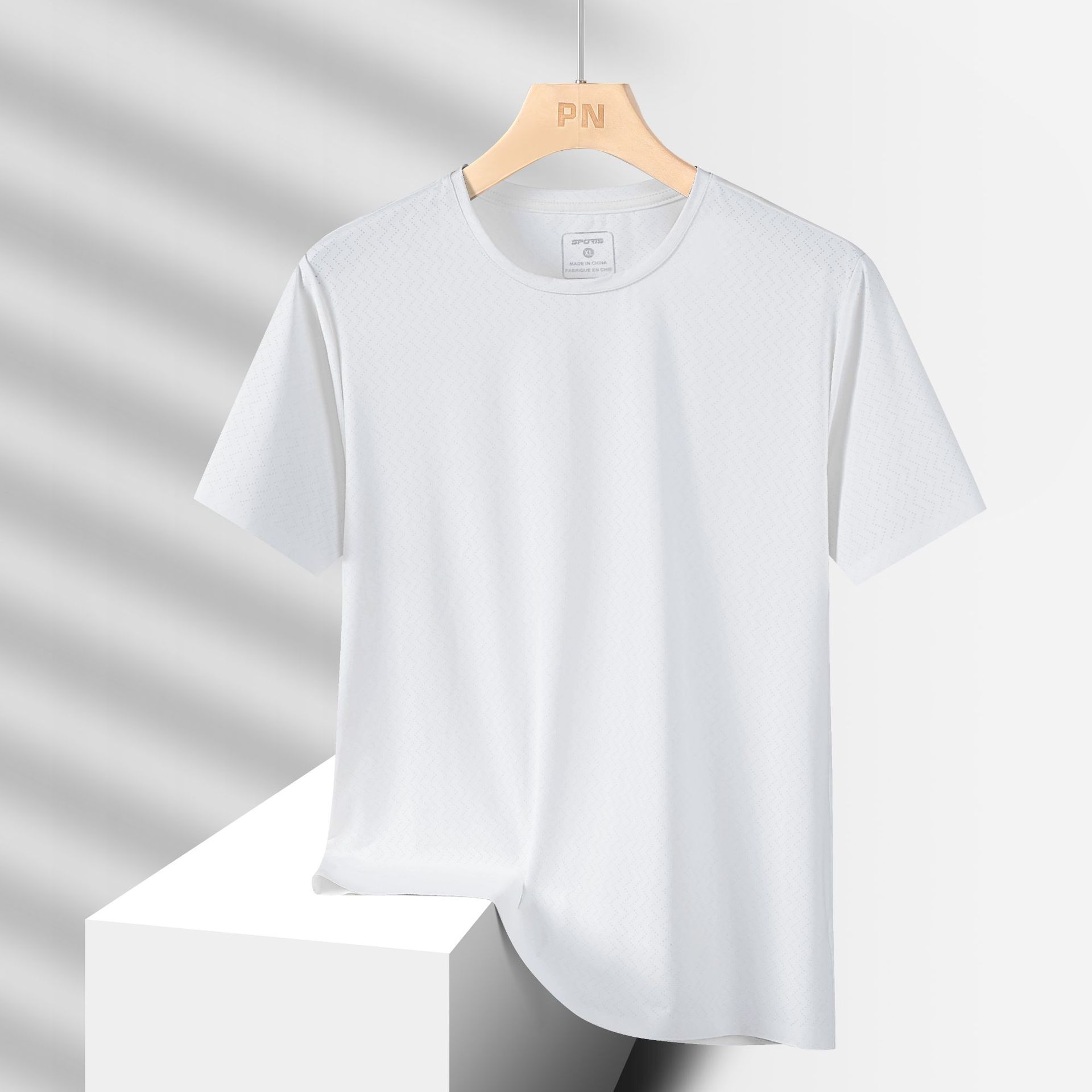 Camiseta deportiva de verano de hielo de manga corta, cuadrícula de diamante suelta, medias mangas casuales transpirables, secado rápido, mangas cortas para hombres al por mayor