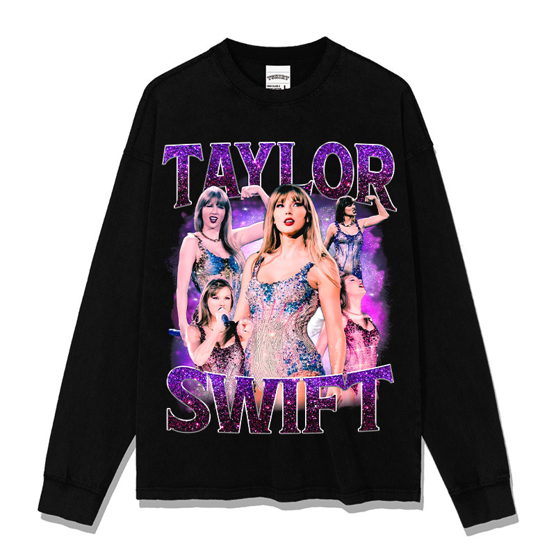 Taylor Swift estilo americano de la calle marca de moda impresión retro hacer viejo lavado pesado suelto manga corta