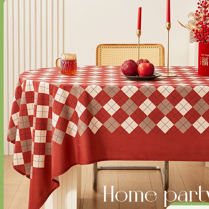 2025 New New Year Christmas Atmosphere Red Festive Tablecloth Washable Oil-proof Waterproof Wedding Tea Table Tablecloth