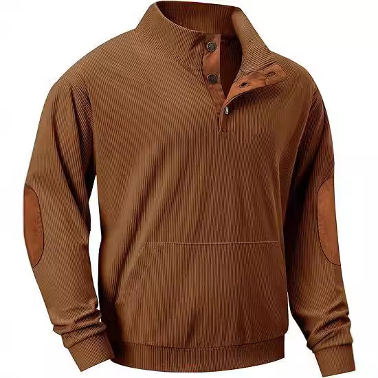 JMIERR Men's Corduroy Sweatshirt Casual Long Sleeve Collar Button Pullover Sweatshirt with Pocket