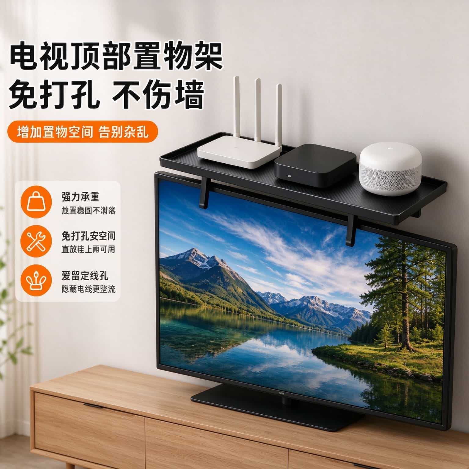 Tv Set-Top Box Storage Rack, No-Drill Router Remote Control Box Storage Rack, Monitor Stand, Computer Stand