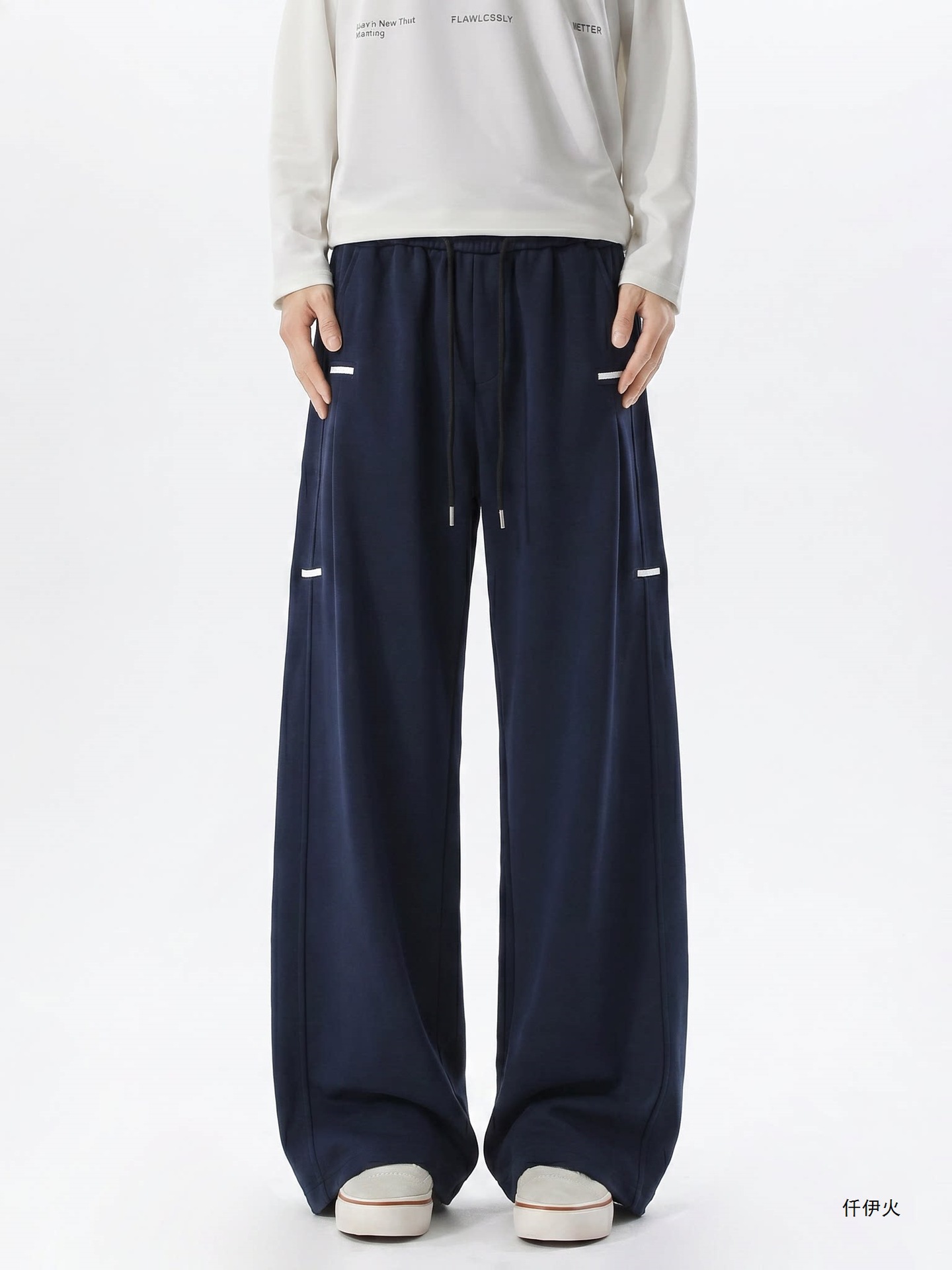 Trendy, flowing, straight-leg, wide-leg, long casual sports pants, plus-size, embroidered, loose-fitting sweatpants, men's American style, suitable for spring and autumn