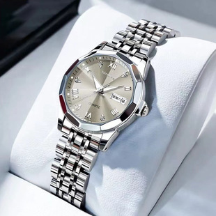 Manufacturer Wholesale Women's Watch Women Tik Tok Hot Selling Fashion Double Calendar Steel Belt Waterproof Full Automatic Movement Quartz Watch