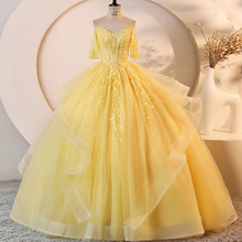 欧美跨境新款新娘结婚彩纱蕾丝网纱蓬蓬礼服绑带高端婚纱礼服批发