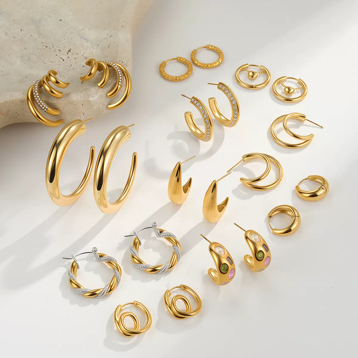 跨境不锈钢圆圈耳环高级感ins小众设计18k金不掉色耳饰品欧美热销