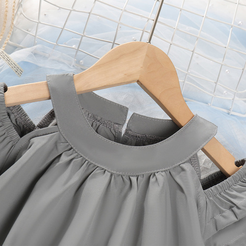 Girls Dress Summer Puff Sleeve Ruffled Mid-Length Style Bohemian Off-the-Shoulder Dress Skirt Korean Style