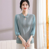 中老年女装复古旗袍领针织衫夏季冰丝七分袖上衣风宽松打底衫，女装针织衫/毛衣，妃慕昵服饰