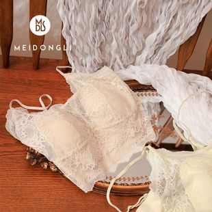 2024 New French Mango Cup Underwear Lace Ultra-thin One-piece Large Chest Small No Steel Ring Beauty Back Bra