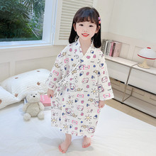 夏季纯棉儿童短袖睡袍薄款纱布男女童宝宝家居服浴袍卡通开衫睡衣