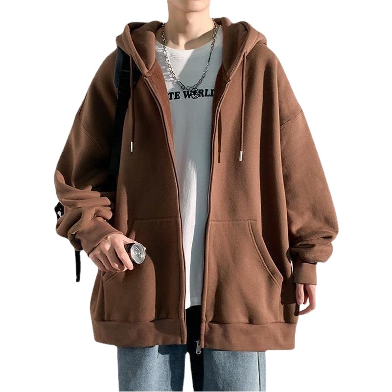 Cremallera cardigan suéter hombres de Hong Kong estilo moda marca suelta Abrigo con capucha moda ins otoño juventud color sólido top