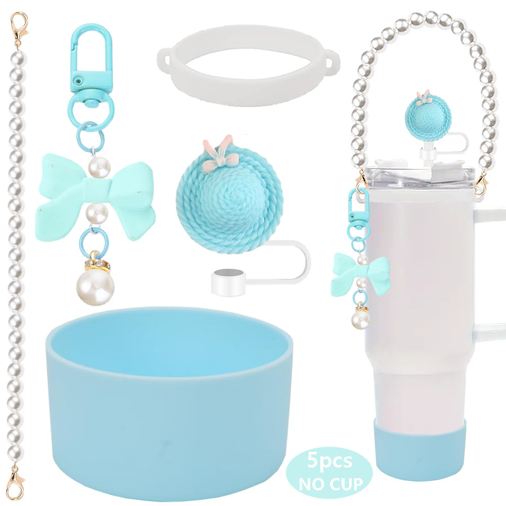 7pcs taza Stanley cuerda de mano colgante de silicona flor tapa de pajita bola de felpa colgante de copa cadena de taza de color