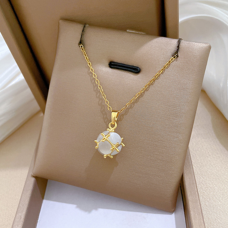 Collier élégant avec pierre œil de chat en acier titane_voghion.com
