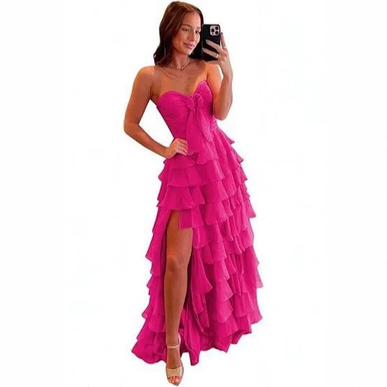 2026 Cross-Border European and American Women's Long Dress Evening Gown Ball Gown Amazon Jacquard Satin Strapless Slit Cocktail Party Dress