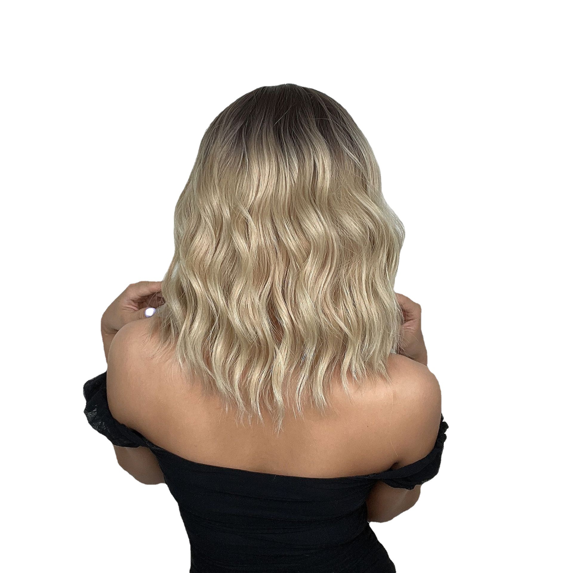 EMMOR Europa y América Amazon nuevo estilo flequillo gradiente Bobo cabeza Pelo Rizado fibra química de alta temperatura Peluca de seda cubierta de la cabeza