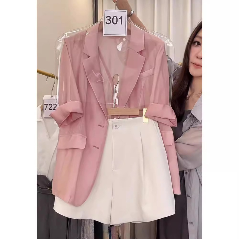 2024 Summer New Women's Giant Slim-looking Meat-covering High-end Small Chanel Style Casual Thin Pink Suit Shorts suit