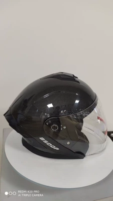 Motorcycle Safety Supplies: Dual-Lens Battery Car Half Helmet - bright-imitation-carbon-fiber-s