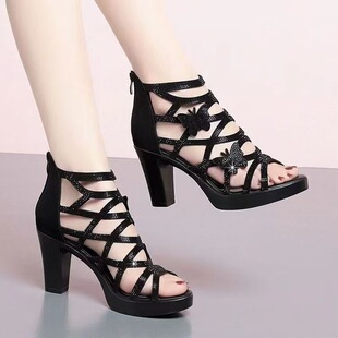 Roman sandals, high heels, women's summer new fashion, butterfly hollow sandals, women's fish mouth shoes, temperament mother's shoes