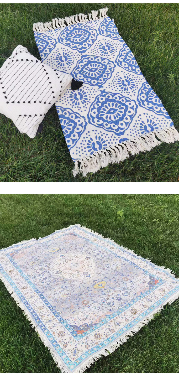 手工流蘇編織毯,露營毯,酒店民宿裝飾毯,野餐墊,防潮墊