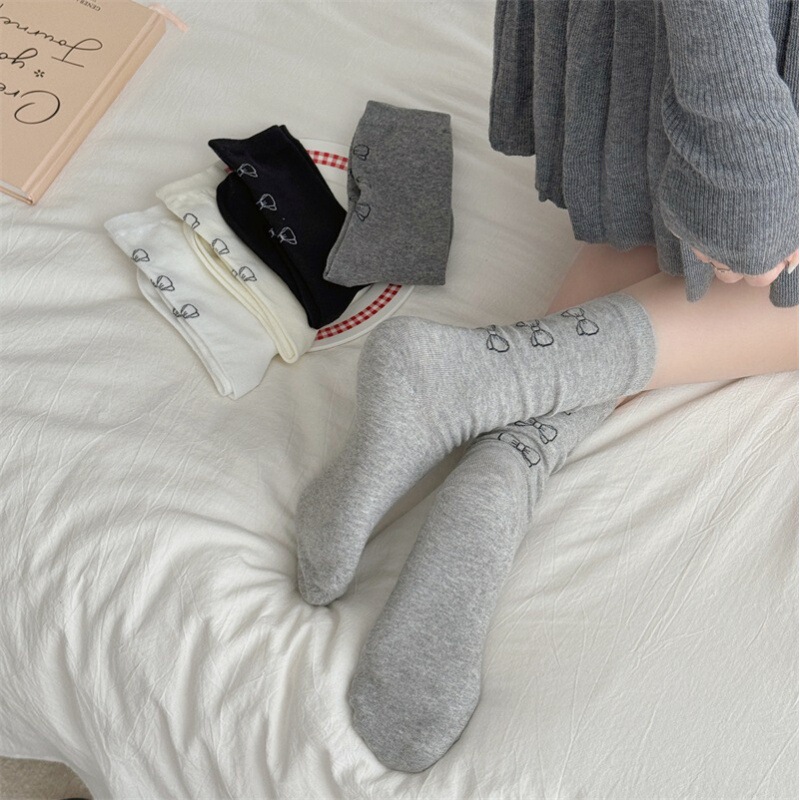 New Korean-style black and white gray heel bow female tube socks simple all-match boneless jk Mary Jane loafers in