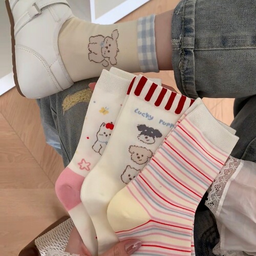 Milk fufu custard! Cartoon socks, women's middle tube socks, spring and summer cotton socks, Korean Japanese ins, trendy socks