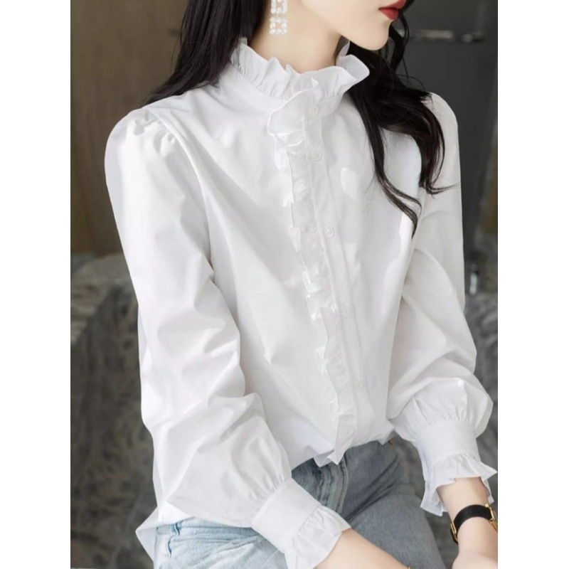 Spring and Autumn new Korean-style lace-trimmed base shirt, white ruffled shirt, French-style elegant long-sleeved shirt for women Spring and Autumn new Korean-style lace-trimmed base shirt, white ruffled shirt, French-style elegant long-sleeved shirt for women