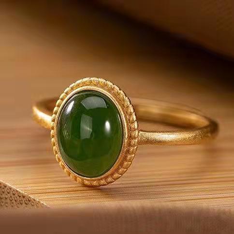 S925 Silver-plated Jade Ring with Natural Hetian Jade, Suitable for Hanfu and Cheongsam, Personalized Ring, Finger Ring Accessory for Women