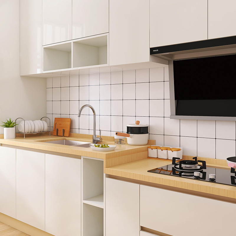 Renovated Wall Kitchen Oil-Proof Sticker Plaid Self-Adhesive Wallpaper Bathroom Wall Sticker Waterproof Bathroom Sticker Tile Sticker