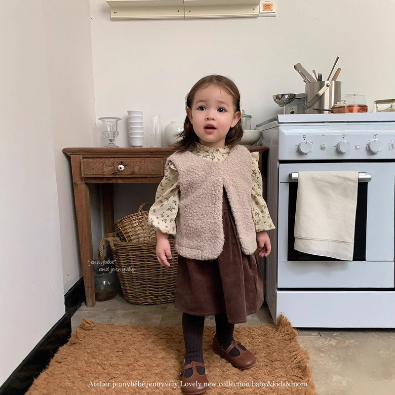 Baby Girl 2026 Spring New Outfit Korean Style Corduroy Suspender Dress Forest Style Small Floral Shirt Top