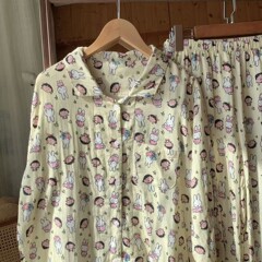 奶黄米菲兔！全棉双层纱家居服女翻领长袖长裤睡衣套装可外穿