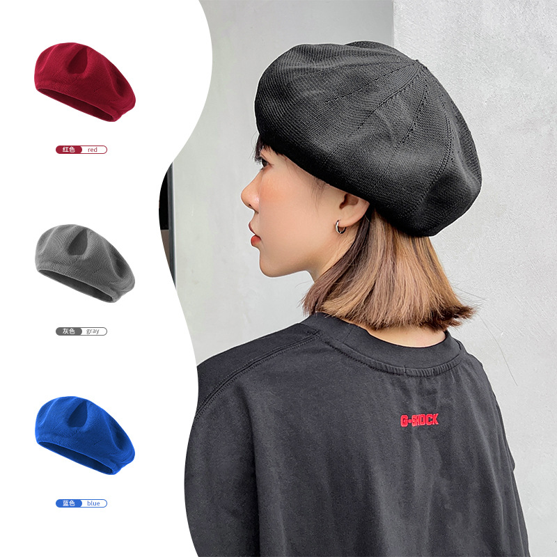 Korean Spring and Autumn Style Plain Black Beanie Hat for Girls and Boys, Ins Thin Vintage Universal Trendy Artist Octagonal Hat