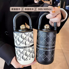 小香風コーヒーカップ保温カップ女子高颜値ステンレス女性個人専用カップストロー携帯バッチ