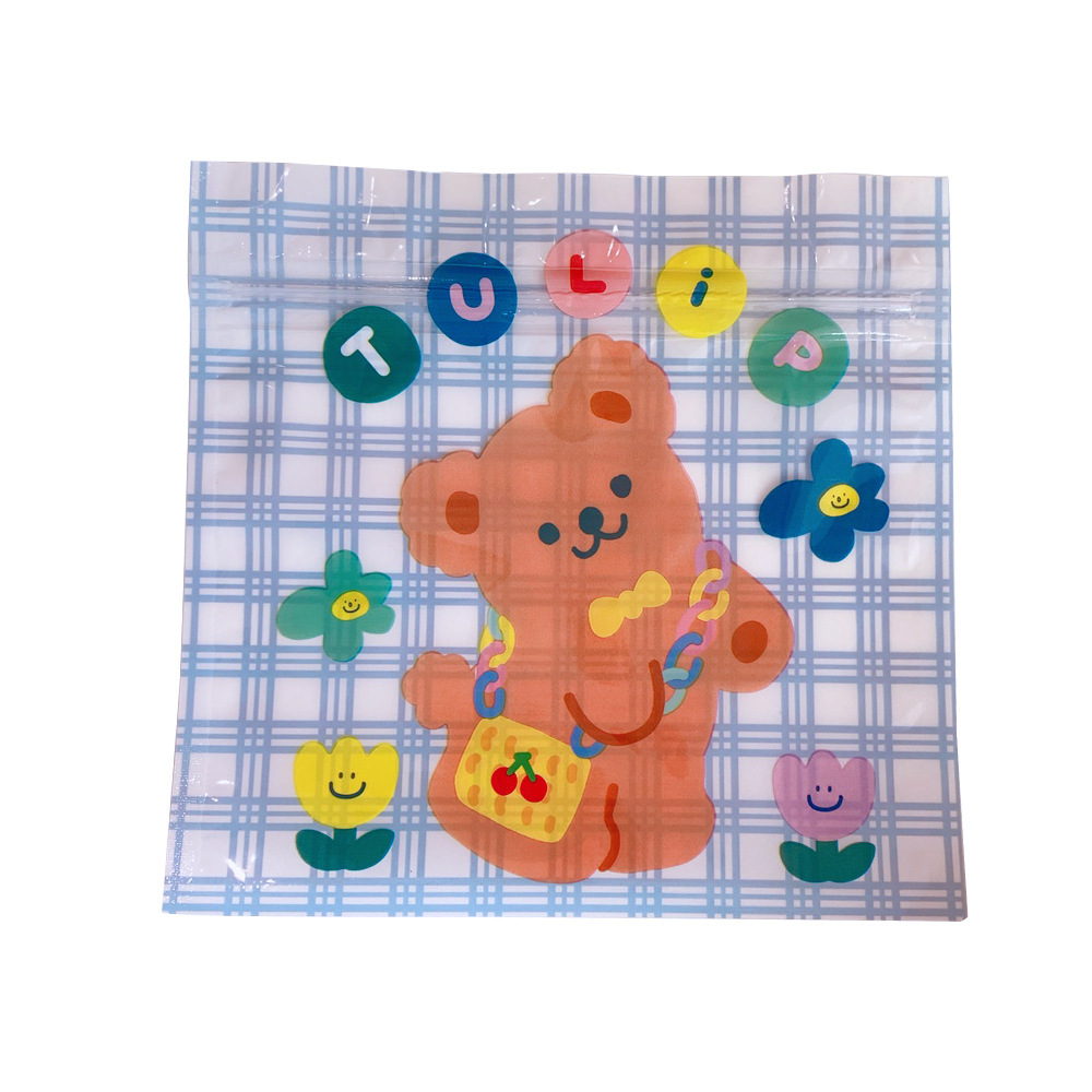 Original lindo snack ziplock bolsa sellada bolsa de dibujos animados oso galleta máscara de caramelo bolsa de almacenamiento de tamaño pequeño